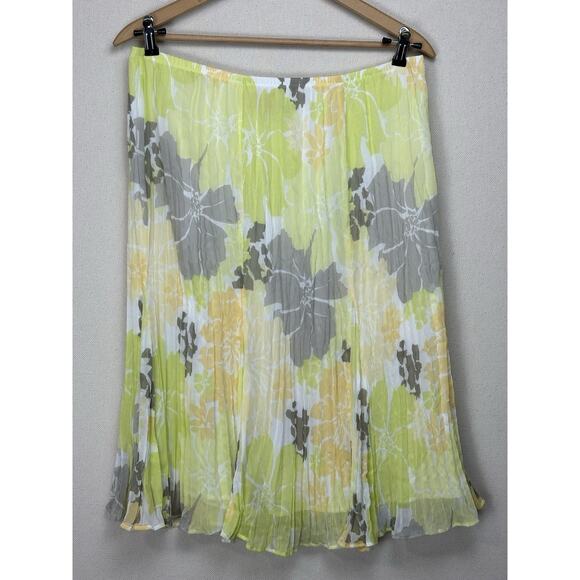 Ruby Rd Midi ALine Skirt Sz 12 Yellow Gray Floral Print Lined Elastic Waist - Picture 1 of 9